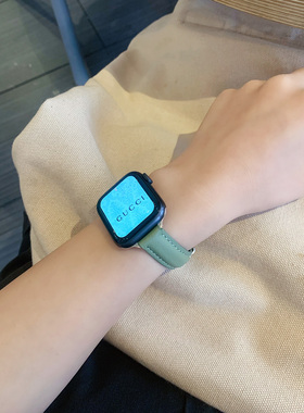 适用apple watch7表带iwatch6代表带苹果手表se/1/2/3/4/5真皮表带简约细女38/42/44/40/41/45mm个性潮ins风