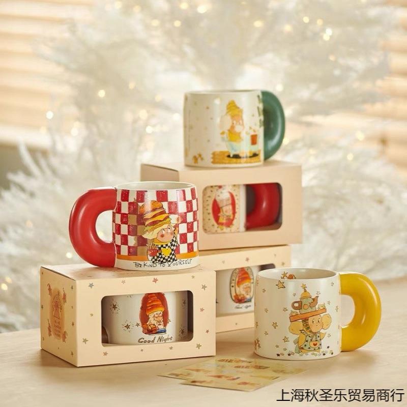 【爆款热销】卡通星星人马克杯牛奶杯陶瓷杯复古早餐杯儿童水杯餐