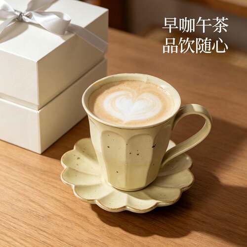 景德镇复古粗陶咖啡杯碟套装条纹