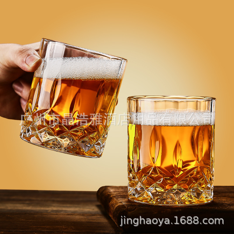高档刻花啤酒杯水晶玻璃加厚