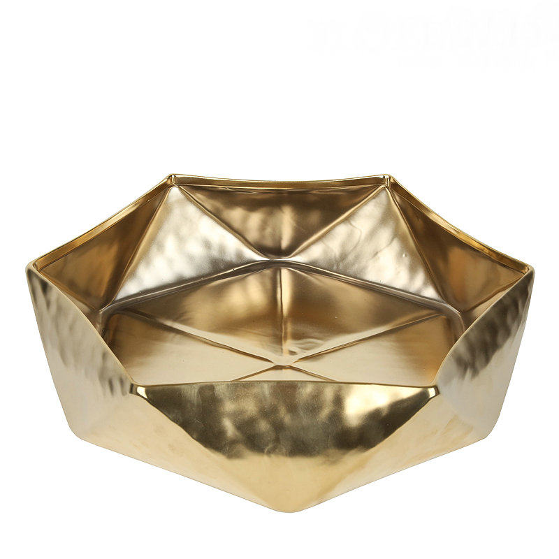 陶瓷电镀哑光金色果盆样板间摆件水果盘软装客厅茶几工艺摆设精品