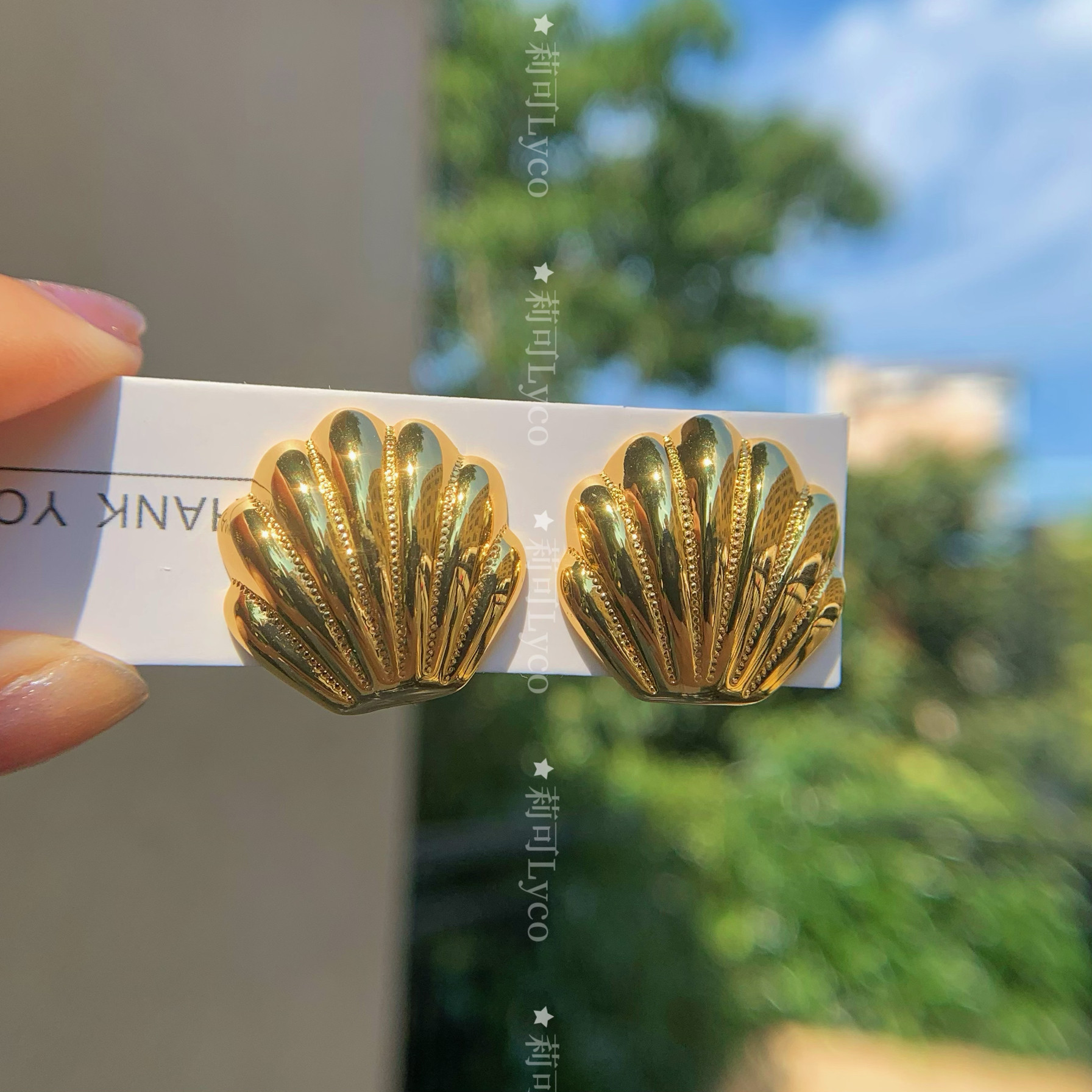 莉可Lyco 表层镀真金中古vintage复古贝壳耳钉夹女气质高级感轻奢