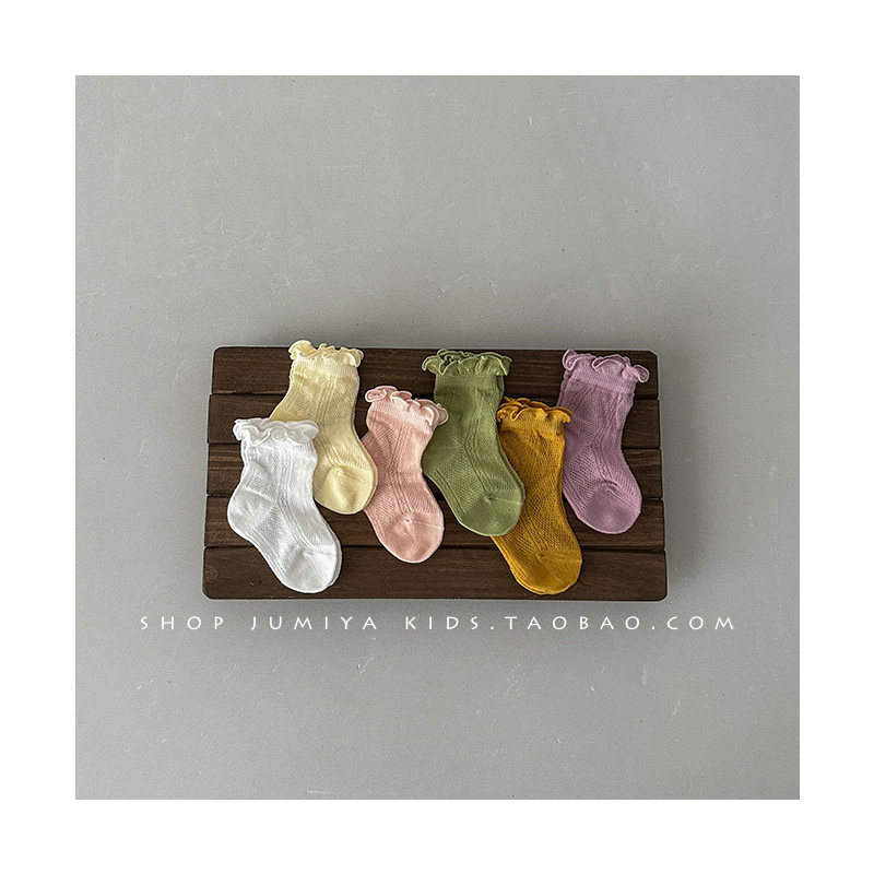 2024新款婴儿袜子夏天薄款中筒花边糖果色宝宝夏季网童袜女童短袜