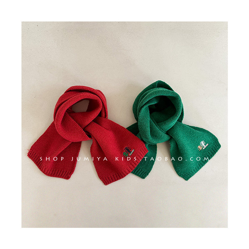 2025新款儿童围巾冬季圣诞新年礼物洋气刺绣小标男童女童小孩围脖