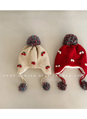 婴儿帽子2024新款冬天加绒护耳帽1一2岁女宝宝洋气加厚针织毛线帽