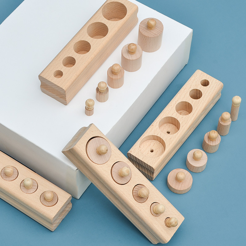 榉木插座圆柱体儿童数学早教启蒙智力开发手眼协调锻炼益智教具