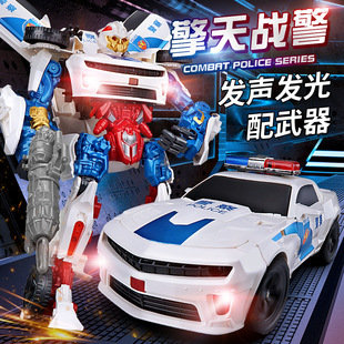 变形玩具 超大警车黄蜂声光版大号金刚5汽车机器人男孩儿童礼盒版