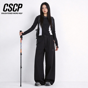 户外机能防泼水冲锋裤情侣春季阔腿裤女宽松直筒休闲裤工装风长裤