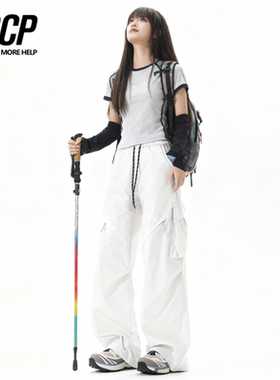 春秋冲锋裤美式机能风阔腿裤女中高腰宽松显瘦工装裤户外休闲裤潮