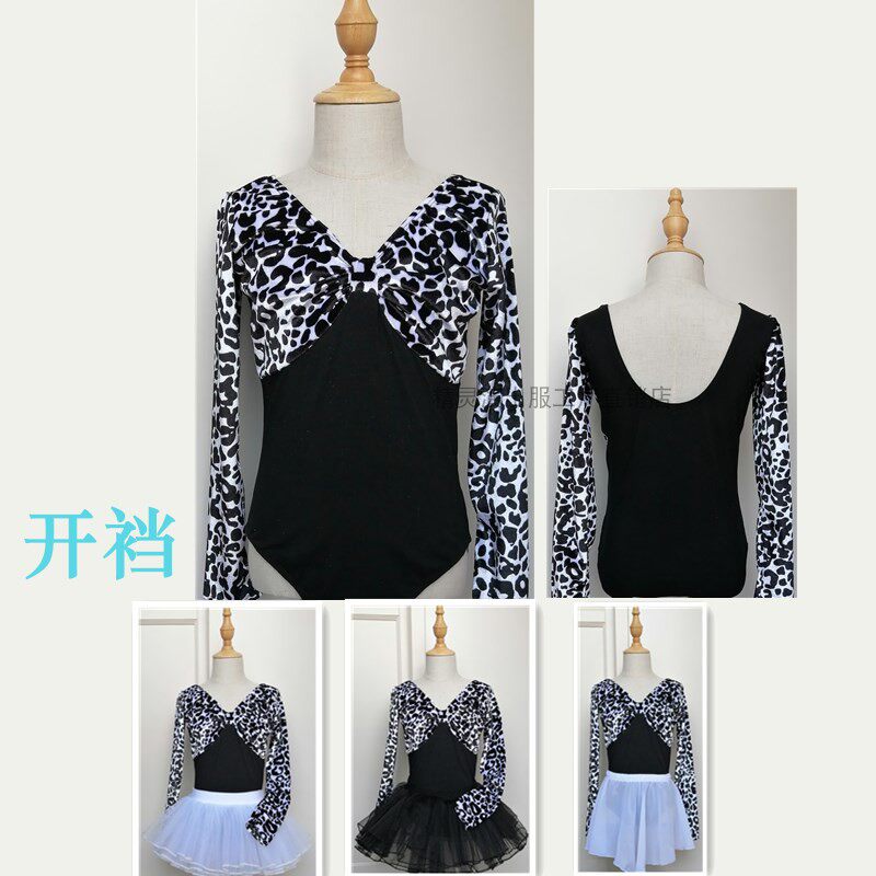 幼儿童舞蹈练功服长袖豹纹民族芭蕾拉丁舞连体操形体女孩考级服