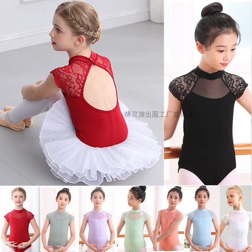 儿童舞蹈服练功服中国舞夏吊带蕾丝体操服连体衣拉丁芭蕾舞跳舞服