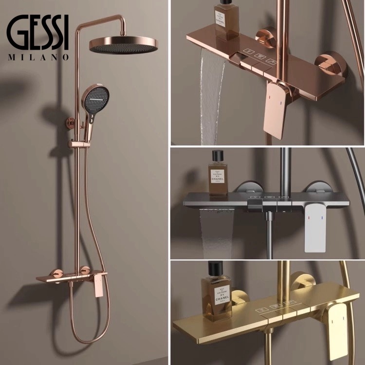 GESSI全铜玫瑰金家用淋浴花洒