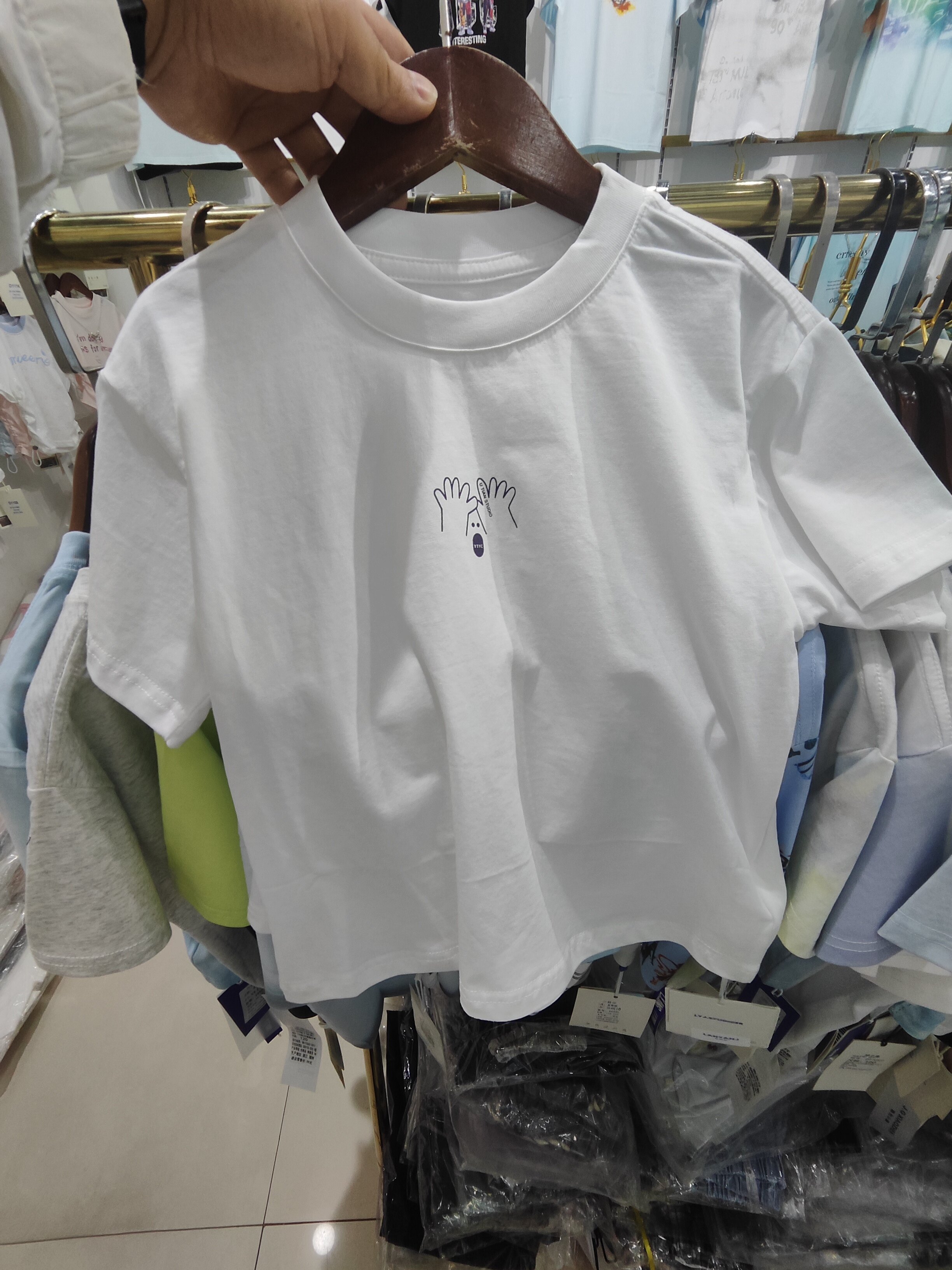 简单款纯棉纯色白色男童短袖T恤衫上衣简约卡通小情绪个性韩版潮