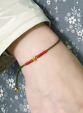 女士手工编绳手绳本命年红绳沙金细绳精致手链饰品七彩色小众礼物