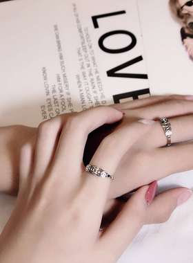 纯银镂空复古活扣爱情戒指