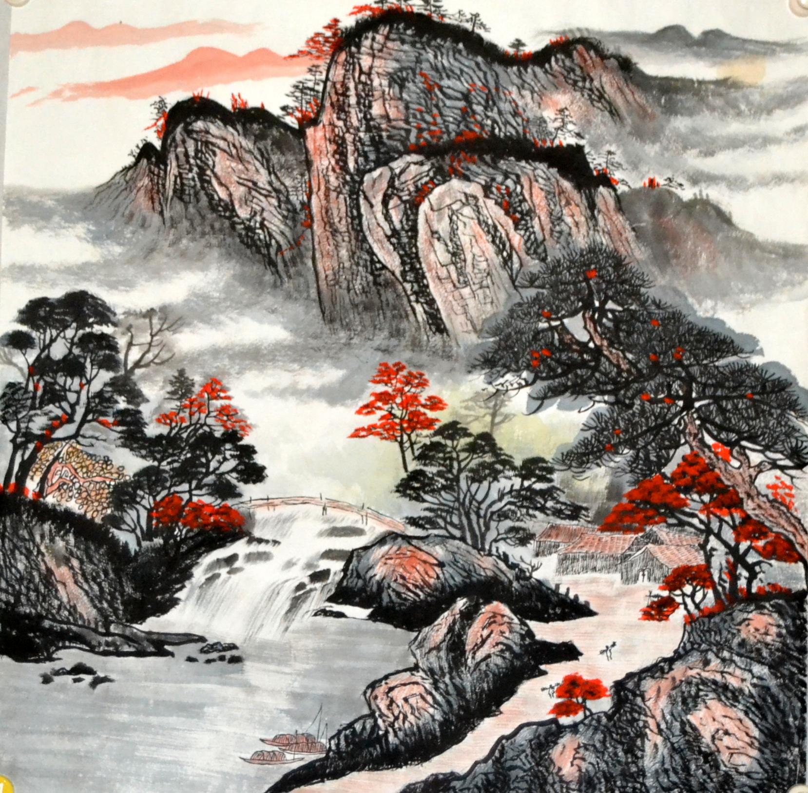 四尺斗方国画山水字画鸿运当头无款纯手绘画心装饰挂画客厅办公室