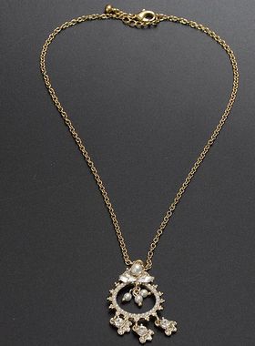 欧美轻奢水钻花朵吊坠金色锁骨链
