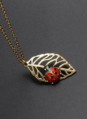 复古瓢虫叶子金色锁骨链女款孤品