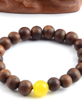 天然檀木珠黄玉石珠弹力手链厂家直销