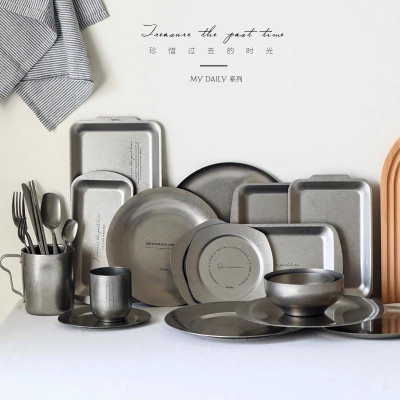 哑光复古不锈钢餐盘托盘可定制