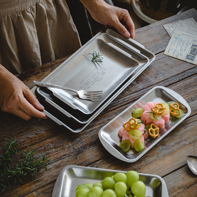 新品304食品级不锈钢浅餐盘子沙拉盘烧烤鱼小吃盘长方形定制图案,餐饮具,盘,淘宝优惠券,粉丝福利购,淘宝优惠卷