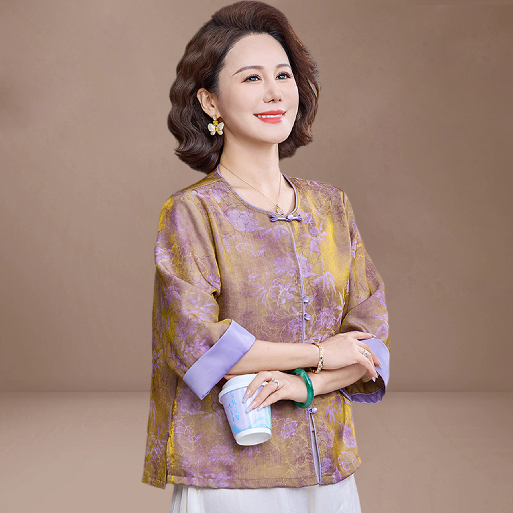 新中式妈妈春夏薄款七分袖上衣
