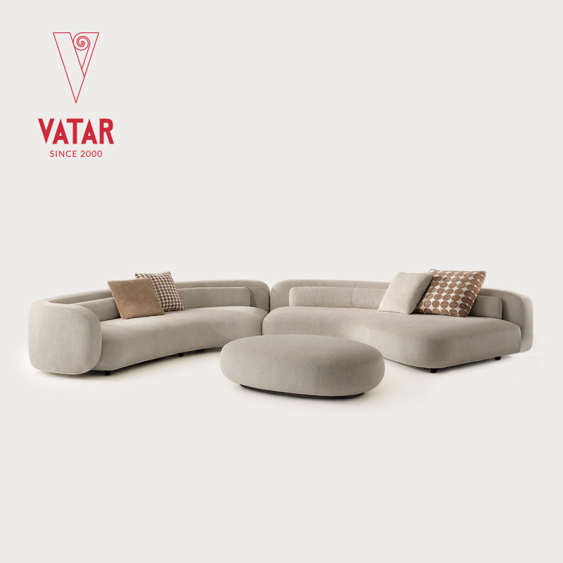 VATAR梵达 现代弧形布艺大平层客厅设计师款米灰色贝塞尔组合沙发