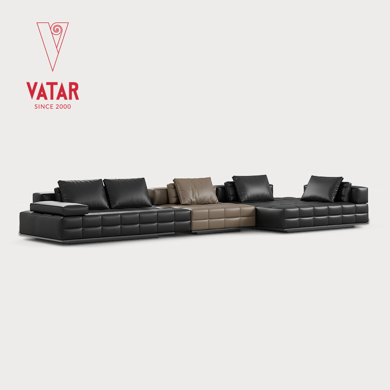 VATAR梵达 劳伦斯真皮沙发贵妃位豆腐块意式拼色现代客厅全皮沙发