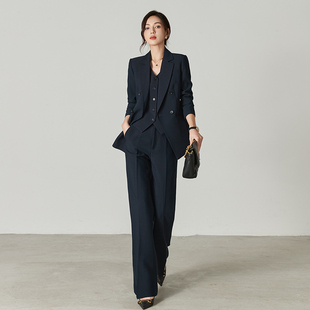 套装 外套马甲职业通勤气质商务正装 女 高级感藏青色西装 春秋冬新款