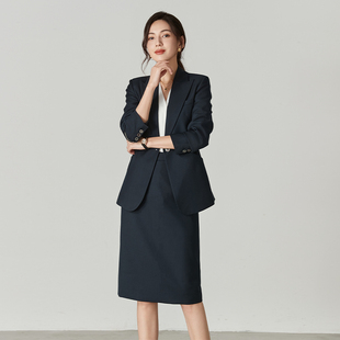 春秋冬新藏青色西装外套气质正装职业装商务西服半身包臀裙套装女