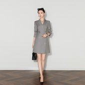 职业高级感西装 春秋冬新灰色双排扣风衣中长外套时尚 修身 连衣裙女