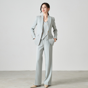 套装 春秋冬新款 外套马甲直筒裤 职业西装 女 高端冰雾蓝通勤优雅时尚