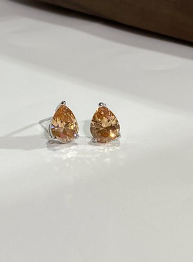 轻奢香槟色水晶锆石耳钉项链