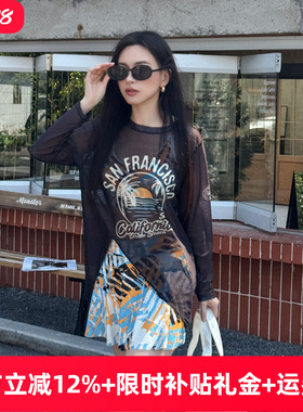 游泳衣女2026新款分体长袖防晒罩衫高级感宽松海边度假三件套泳装