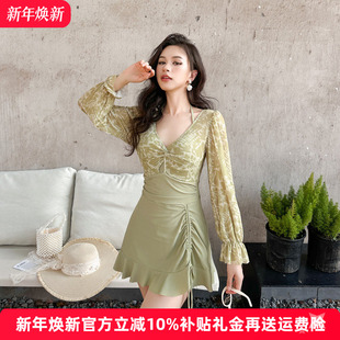 遮肚显瘦高级感温泉泳装 长袖 网红纯欲性感大码 连体泳衣女2025新款