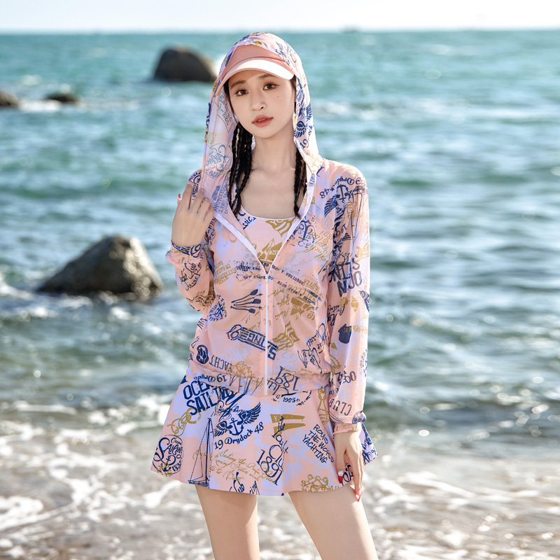 泳衣女分体2025新款夏保守遮肉长袖罩衫防晒高级感大码三件套泳装