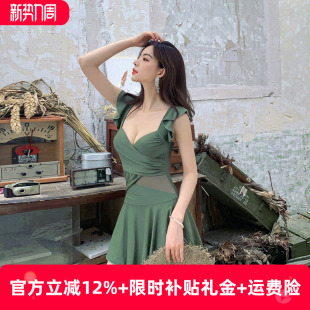 连体高级感泡温泉泳装 泳衣女2026春新款 性感纯欲遮肚显瘦遮肉大码