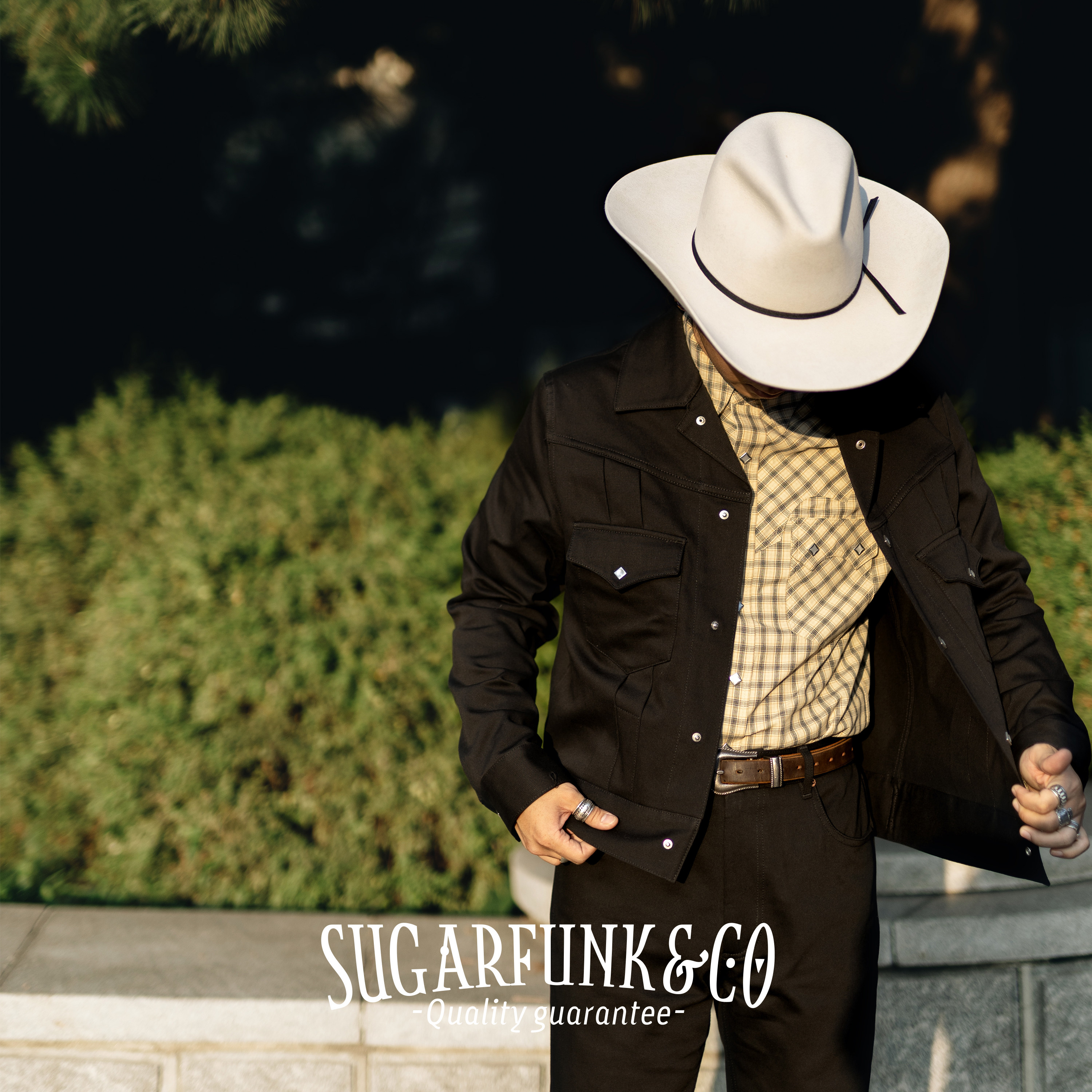 Sugarfunk美式复古13.5oz贝德福德绳纹布西部牛仔夹克 阿美咔叽