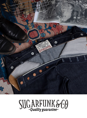 Sugarfunk12.9oz赤耳单宁白耳高腰直筒牛仔裤美式复古/阿美咔叽