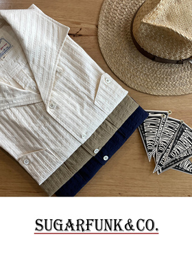 Sugarfunk全棉泡泡条一字领温莎领半袖衬衫美式复古/阿美咔叽