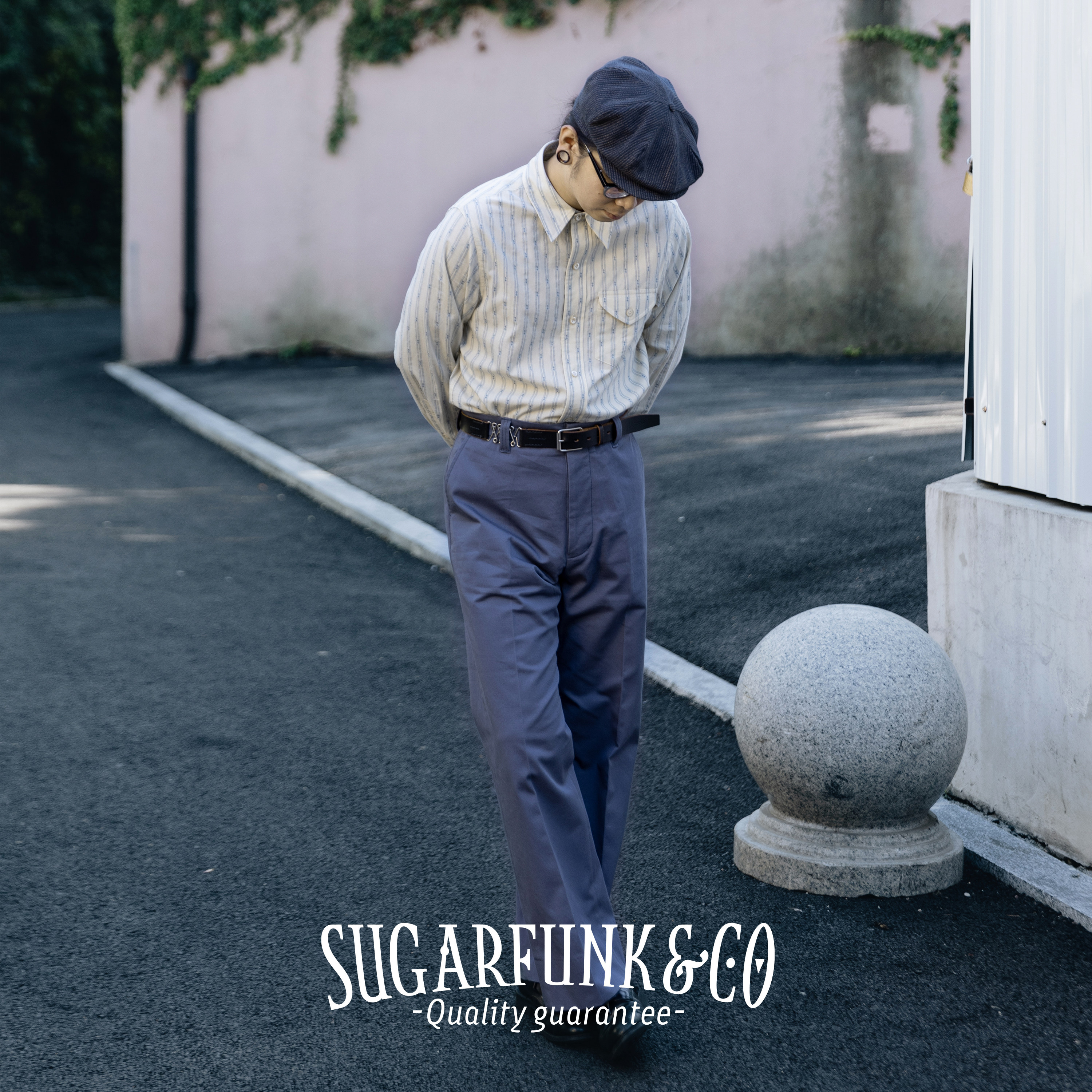 Sugarfunk津巴布韦棉灰蓝色美式休闲阔腿工装裤美式复古/阿美咔叽