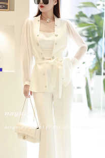 绑带白色OL西装 秒杀 醋酸纤维手工订珠长袖 24年春夏新款 外套 499