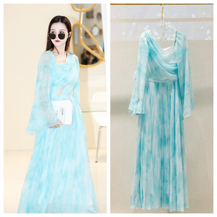 进口定制面料压褶斜肩收腰连衣裙钉珠长袖 春夏新款 599 亏本秒杀