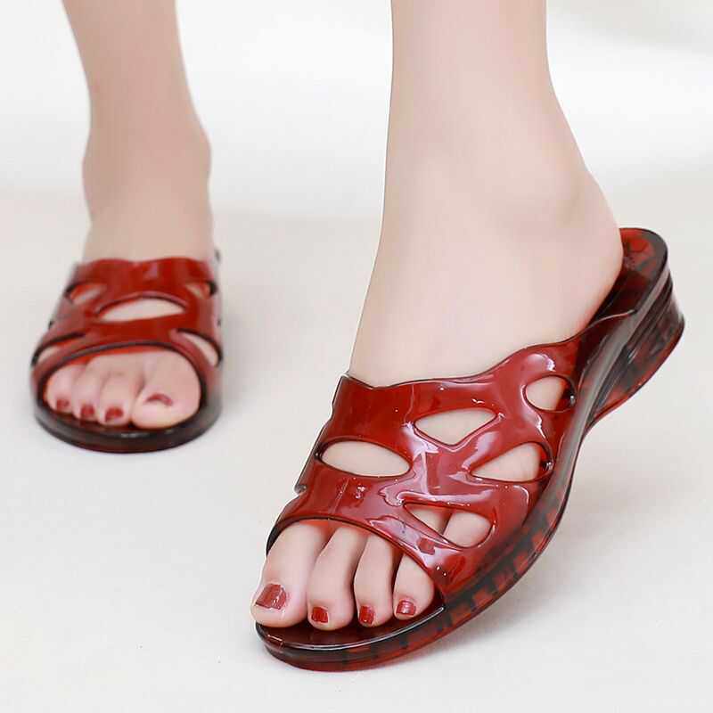 水晶透明拖鞋女妈妈鞋防臭果冻坡跟塑料防滑室内不臭脚凉拖鞋,女鞋,一字拖,淘宝优惠券,粉丝福利购,淘宝优惠卷