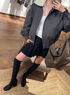 非实价来问我）南油羊羔毛棉服灰色系带百褶半裙