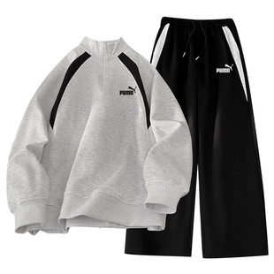 休闲潮牌两件套 男半拉链圆领卫衣百搭长裤 奥莱专区秋冬季 运动套装