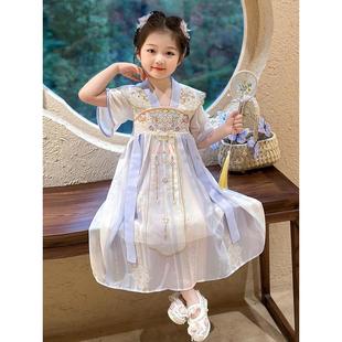 2025新款 品牌折扣女童花肩汉服连衣裙夏季 古风超仙女宝宝中国风古
