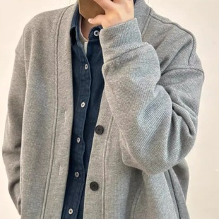 春秋款开衫男女V领简约休闲宽松慵懒风卫衣开衫长袖外套男女