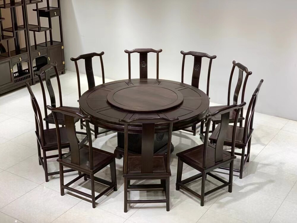 (意向金链接)黑檀(风车木)古典中式餐桌十二件套直径138/ 158