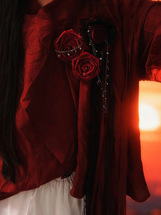 万圣节酒红玫瑰花朵胸花暗黑哥特风Lolita服装 配饰品胸针cosplay